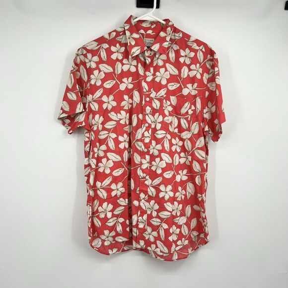 J Crew Hawaiian Shirt Mens Large Blue Floral Button Up Pocket Casual Preppy - Picture 1 of 8